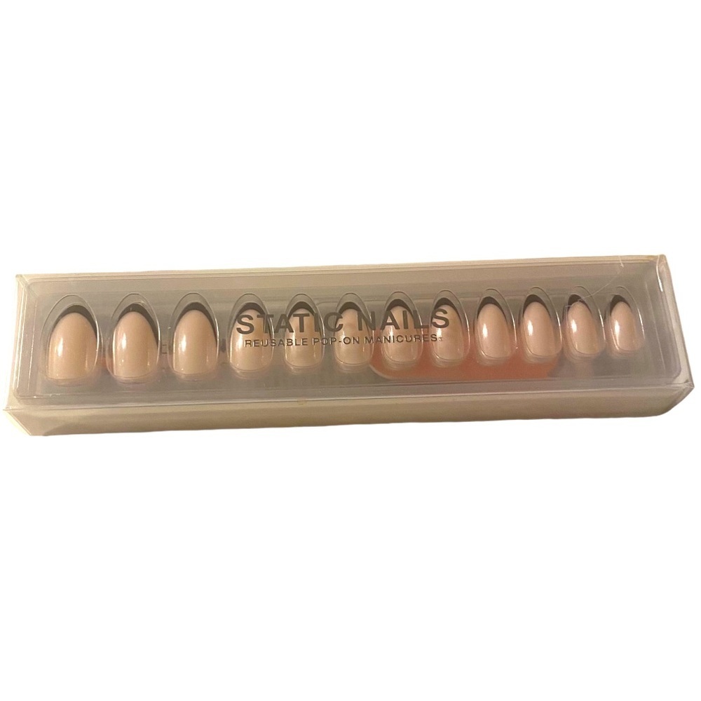Static Press on Nails BlackFrench Almond New in Box